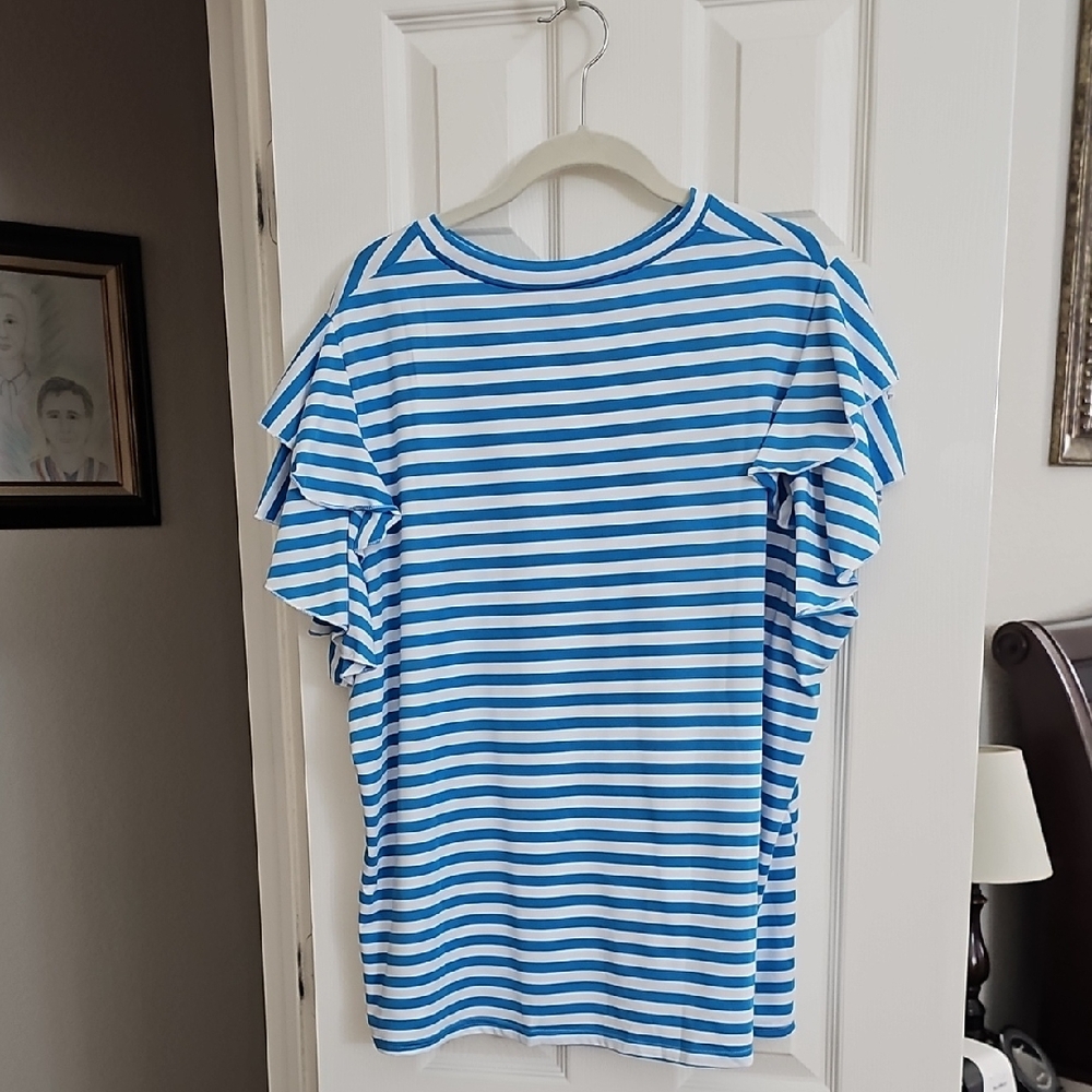 Blue and White Striped Women's Top